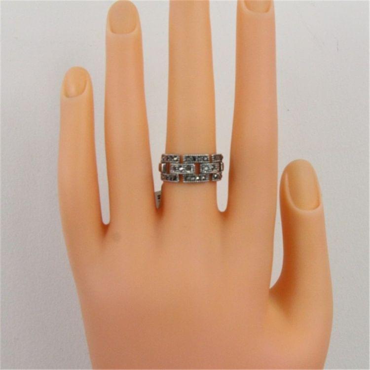 Silver Plated Black Zircon Cutout Square Ring for Women(Silver with Diamond, US, Size: 6)