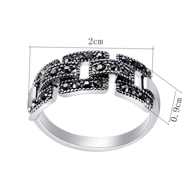 Silver Plated Black Zircon Cutout Square Ring for Women(Silver with Diamond, US, Size: 6)