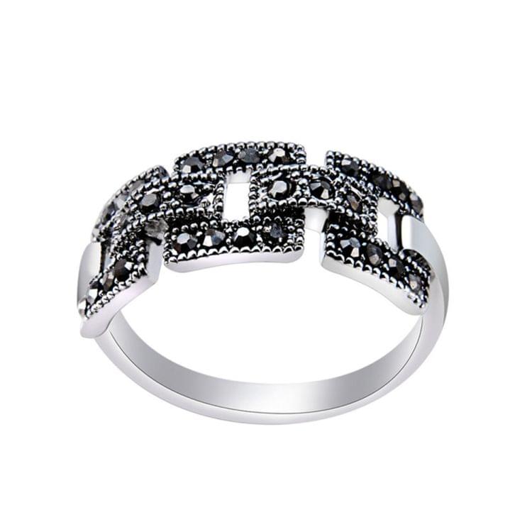 Silver Plated Black Zircon Cutout Square Ring for Women(Silver with Diamond, US, Size: 6)