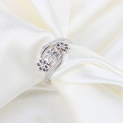 Tricolor Flower Fashion Color Tail Diamond Ring(7)