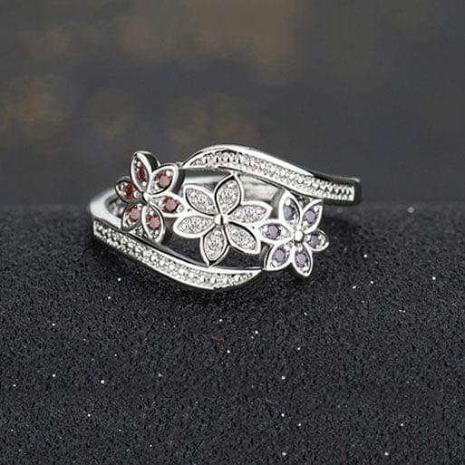 Tricolor Flower Fashion Color Tail Diamond Ring(7)