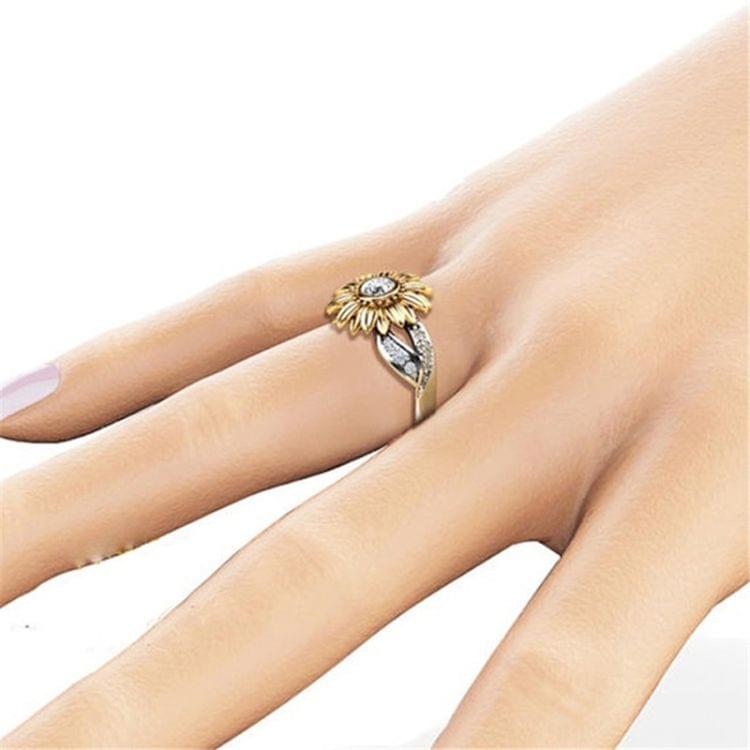 Fashion Female Cute Sunflower Crystal Rings for Women, Ring Size:6(Green )