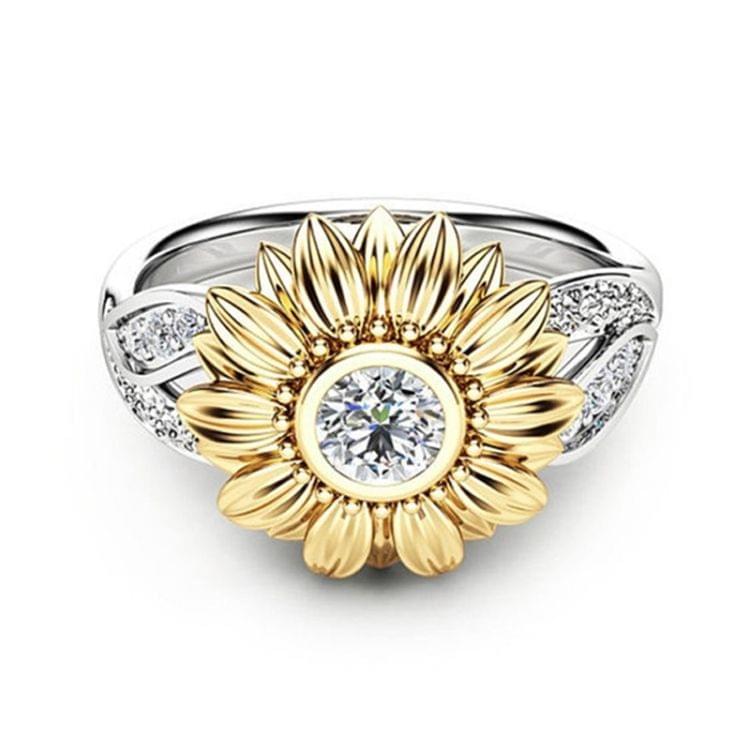 Fashion Female Cute Sunflower Crystal Rings for Women, Ring Size:6(Green )