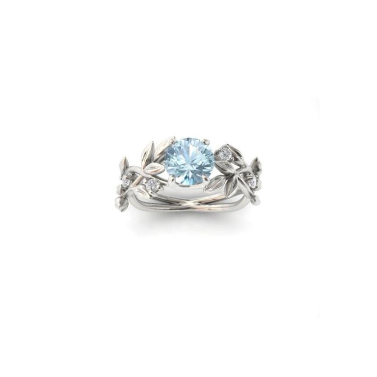 Crystal Vine Leaf Design Engagement Ring Fashion For Women Jewelry, Ring Size:6(Sky blue)