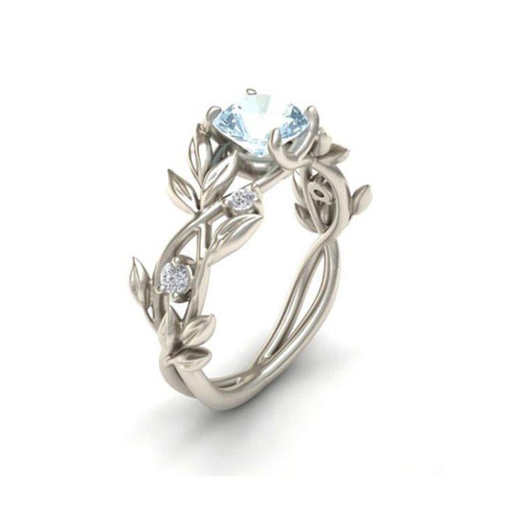 Crystal Vine Leaf Design Engagement Ring Fashion For Women Jewelry, Ring Size:6(Sky blue)