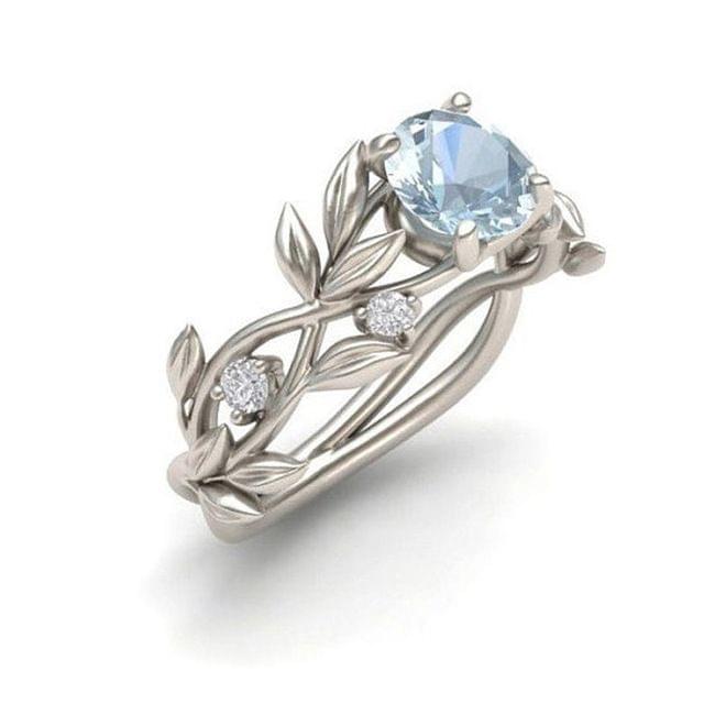 Crystal Vine Leaf Design Engagement Ring Fashion For Women Jewelry, Ring Size:6(Sky blue)