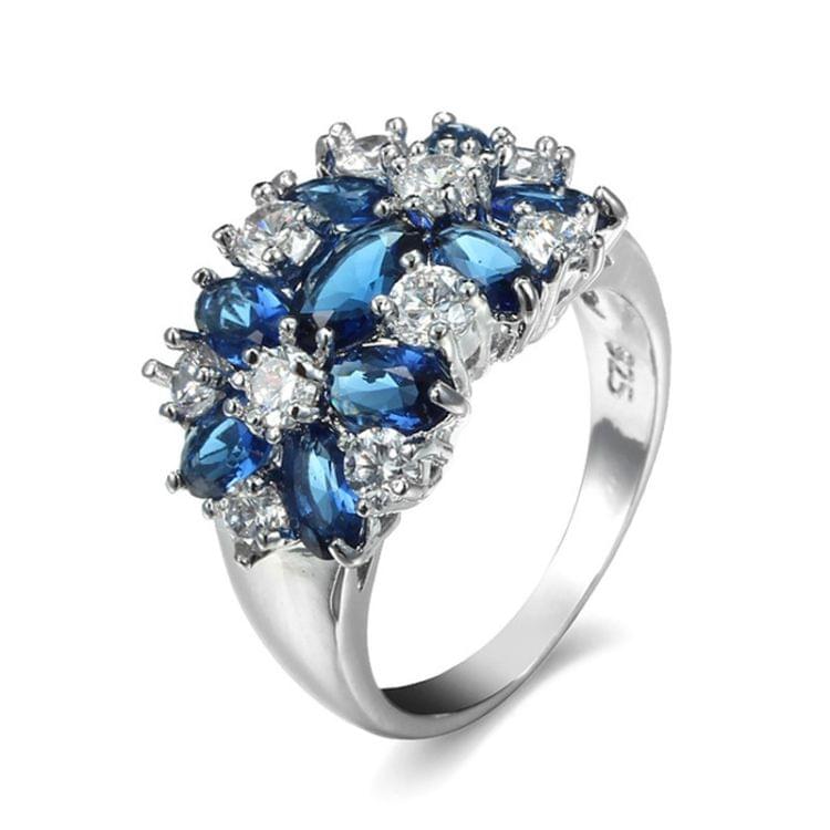 925 Sterling Silver Sparkling Rings Girls Crystal Engagement Jewelry, Ring Size:6(Blue)