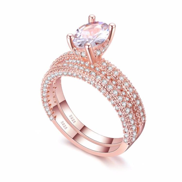 Double Row For Women Fashion Cubic Zirconia Wedding Engagement ring, Ring Size:6(Rose Gold Deputy Ring)