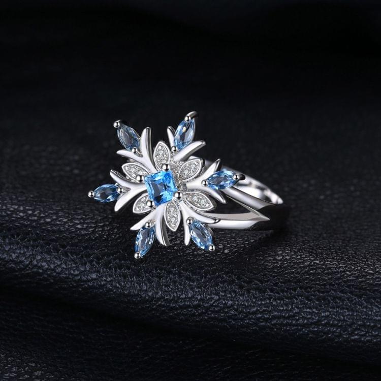 Fashion 925 Sterling Silver Snowflake Flower Blue Topaz Ring Jewelry Women, Ring Size:6