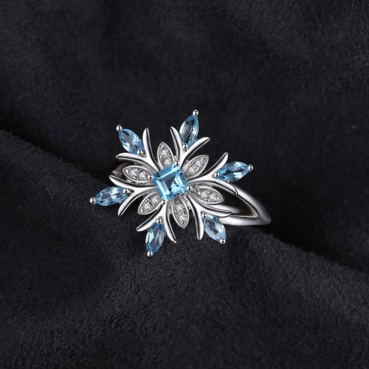 Fashion 925 Sterling Silver Snowflake Flower Blue Topaz Ring Jewelry Women, Ring Size:6