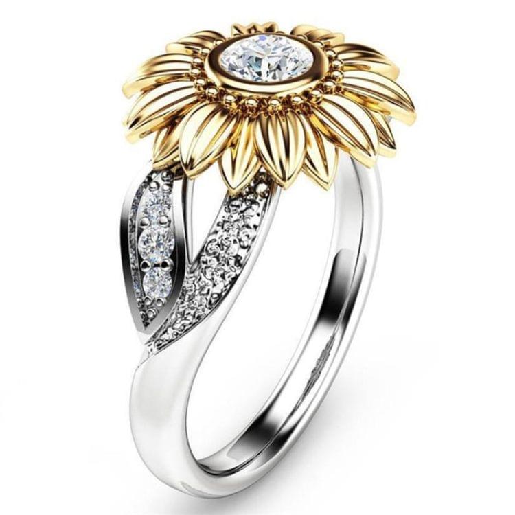 Fashion Female Cute Sunflower Crystal Rings for Women, Ring Size:6(White )