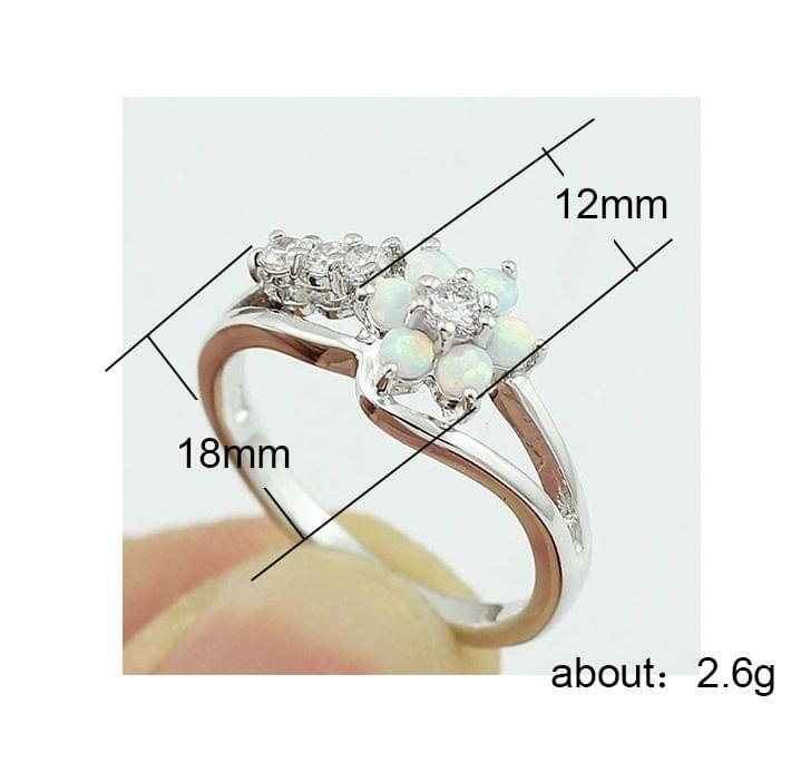 925 Silver Women Opal Flower Ring Jewelry, Ring Size:6(Pink)