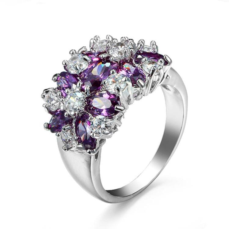 925 Sterling Silver Sparkling Rings Girls Crystal Engagement Jewelry, Ring Size:6(Purple)