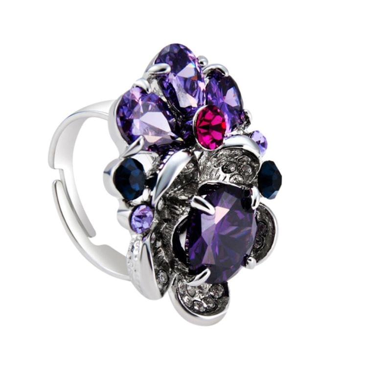 Silver Plated Zircon Inlay Purple Crystal Ring for Women(Silver with Diamond, US, Size: 6)