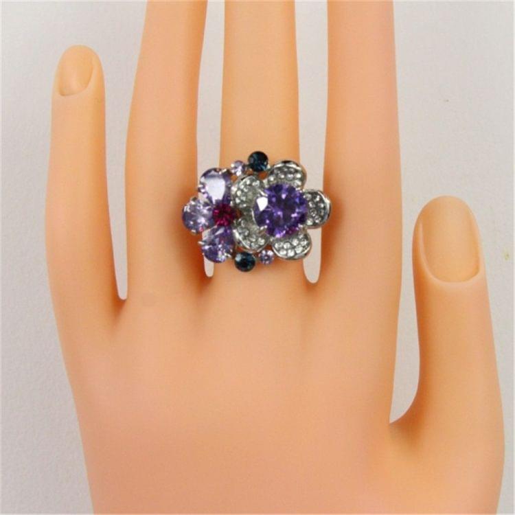 Silver Plated Zircon Inlay Purple Crystal Ring for Women(Silver with Diamond, US, Size: 6)