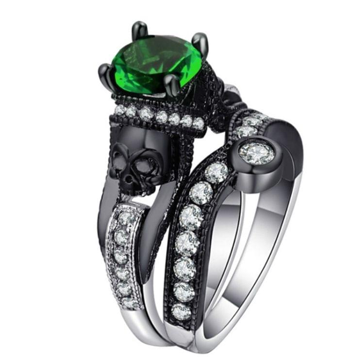 2 PCS Skull Ring Punk Style Fashion Jewelry, Ring Size:6(Green)