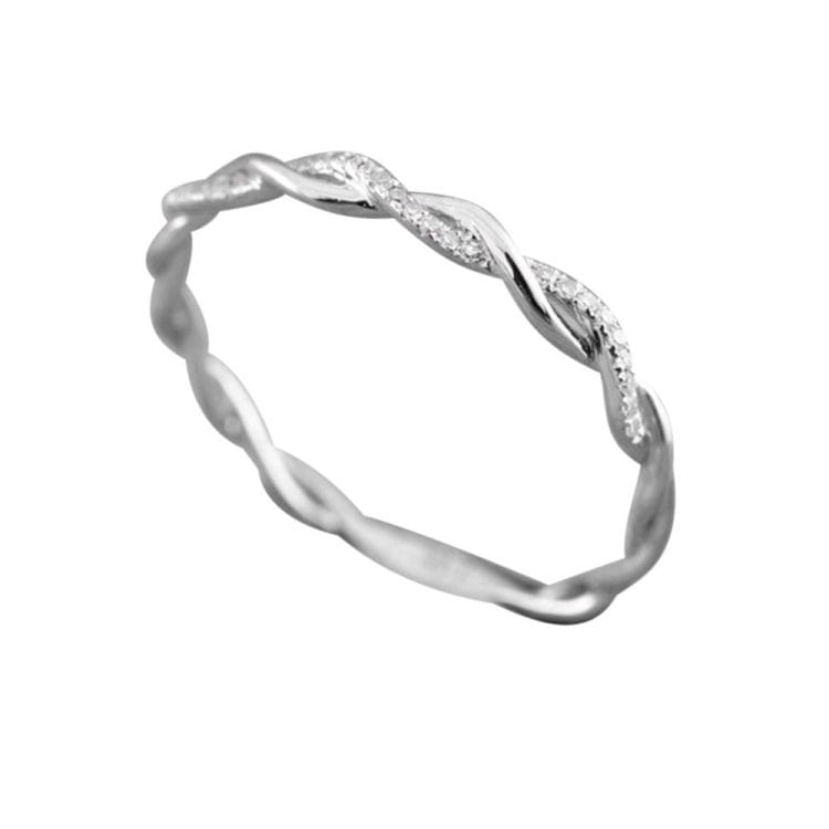 Woman Classical Cubic Zirconia Twist Shape Ring, color:sliver(6)