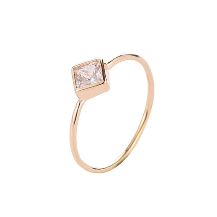 Square Zircon Simple Engagement Rings for Women Fashion Jewelry, Ring Size:6(Gold)