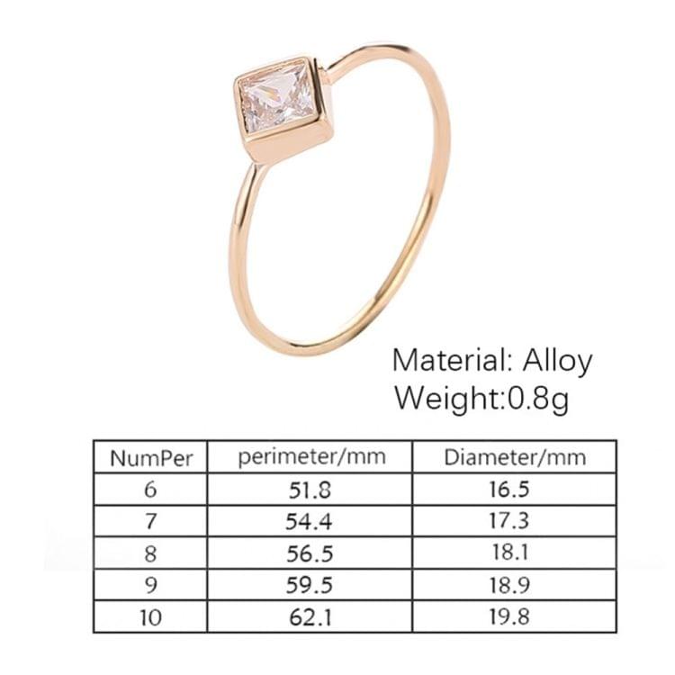 Square Zircon Simple Engagement Rings for Women Fashion Jewelry, Ring Size:6(Gold)