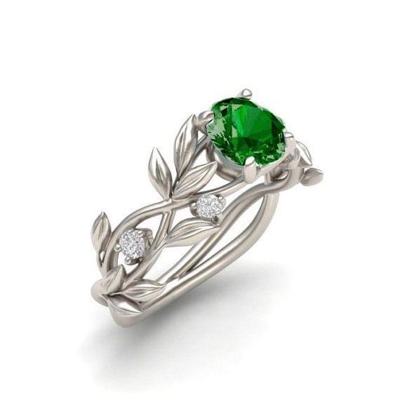 Crystal Vine Leaf Design Engagement Ring Fashion For Women Jewelry, Ring Size:6(Green)