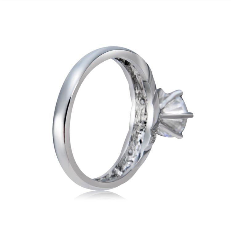 Fashion Silver-Plated Ring Engraved Diamond-Shaped Crystal Ring for Women(Silver with Diamond, US Size: 6)