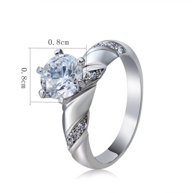 Fashion Silver-Plated Ring Engraved Diamond-Shaped Crystal Ring for Women(Silver with Diamond, US Size: 6)