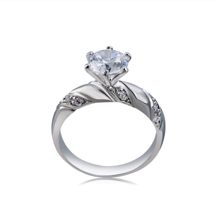 Fashion Silver-Plated Ring Engraved Diamond-Shaped Crystal Ring for Women(Silver with Diamond, US Size: 6)