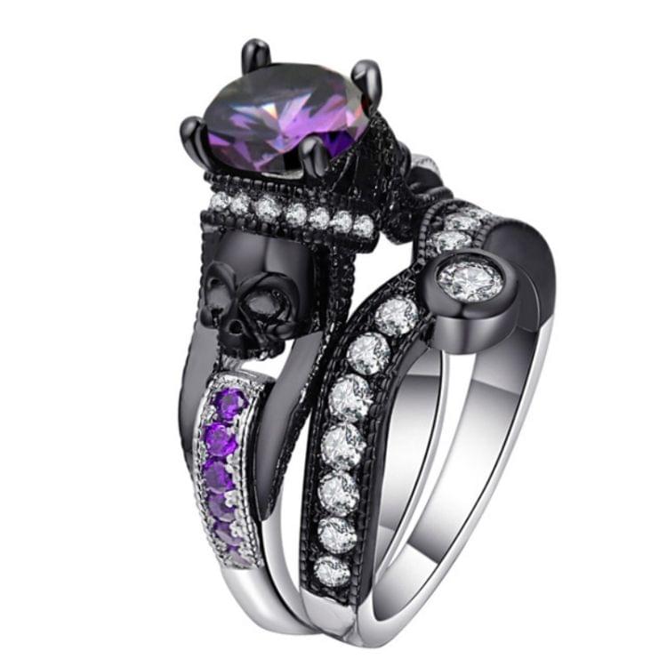 2 PCS Skull Ring Punk Style Fashion Jewelry, Ring Size:6(Purple Plus Purple CC-B)