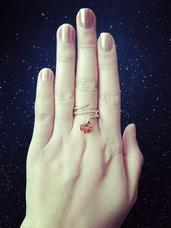 Vintage Serpentine Gemstone Ring Zircon Rose Gold Ring, Ring Size:6(Orange)