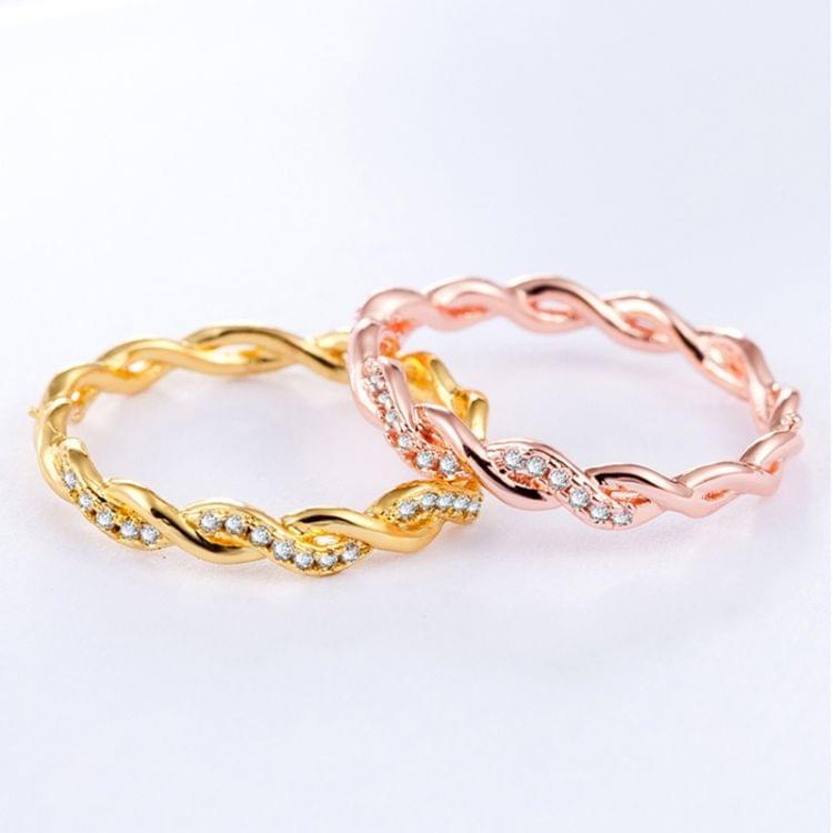 Simple Stylish Ladies Full Rhinestone Twist Modelling Ring(Rose Gold US Size:6)