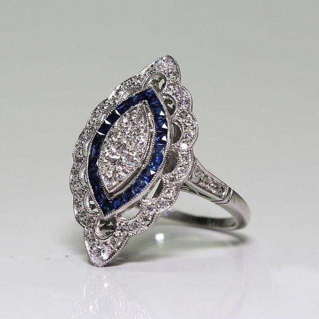 Women Sapphire Rhinestone Engagement Ring, Ring Size:6