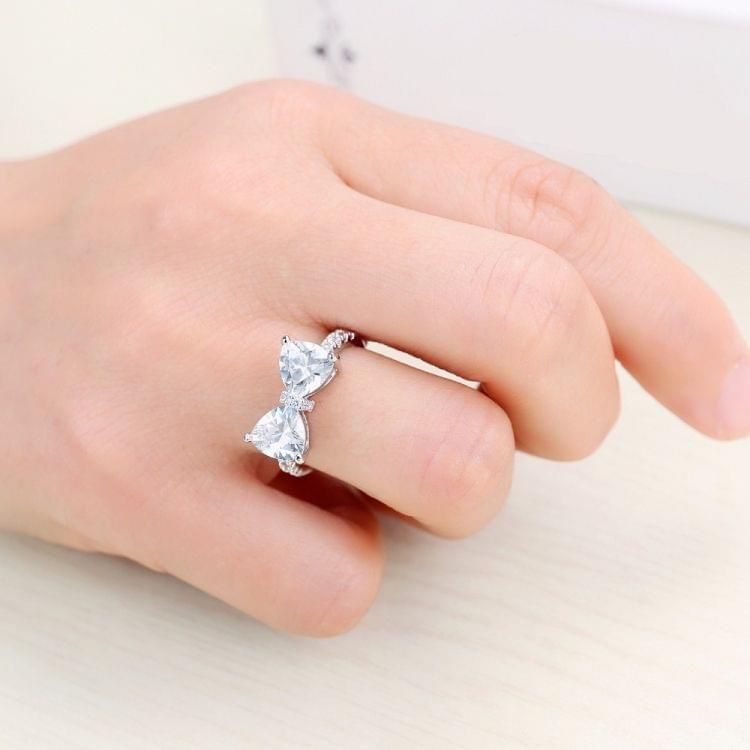 Female Fashion Lovely Bowknot Design Zircon Ring, Ring Size:6