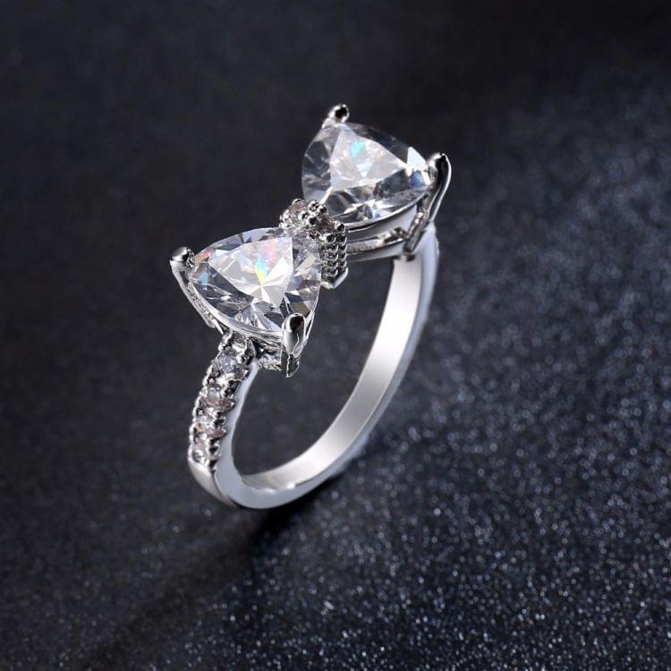 Female Fashion Lovely Bowknot Design Zircon Ring, Ring Size:6