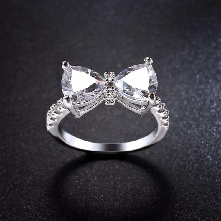 Female Fashion Lovely Bowknot Design Zircon Ring, Ring Size:6