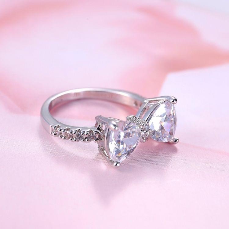 Female Fashion Lovely Bowknot Design Zircon Ring, Ring Size:6