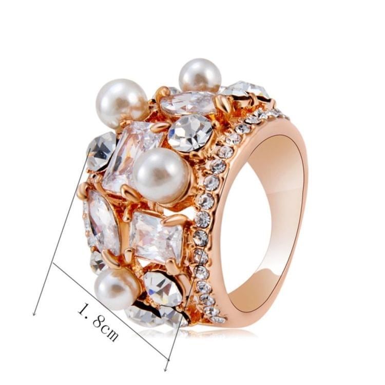 Rose Gold Plated Zircon Crystal Imitation Pearl Rose Ring for Women(Gold with Diamond, US, Size: 6)