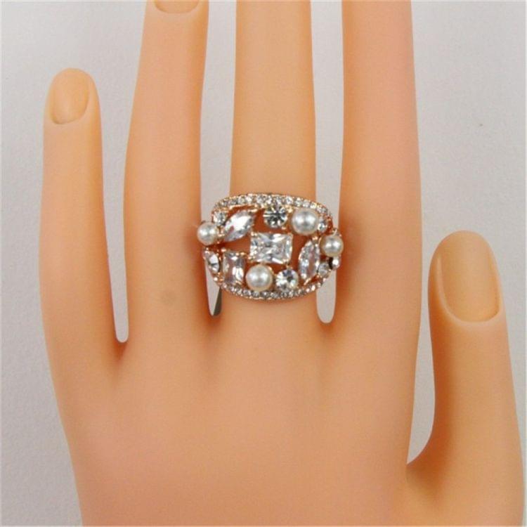 Rose Gold Plated Zircon Crystal Imitation Pearl Rose Ring for Women(Gold with Diamond, US, Size: 6)