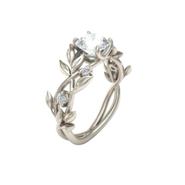 Crystal Vine Leaf Design Engagement Ring Fashion For Women Jewelry, Ring Size:6(White)