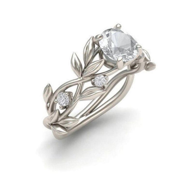 Crystal Vine Leaf Design Engagement Ring Fashion For Women Jewelry, Ring Size:6(White)