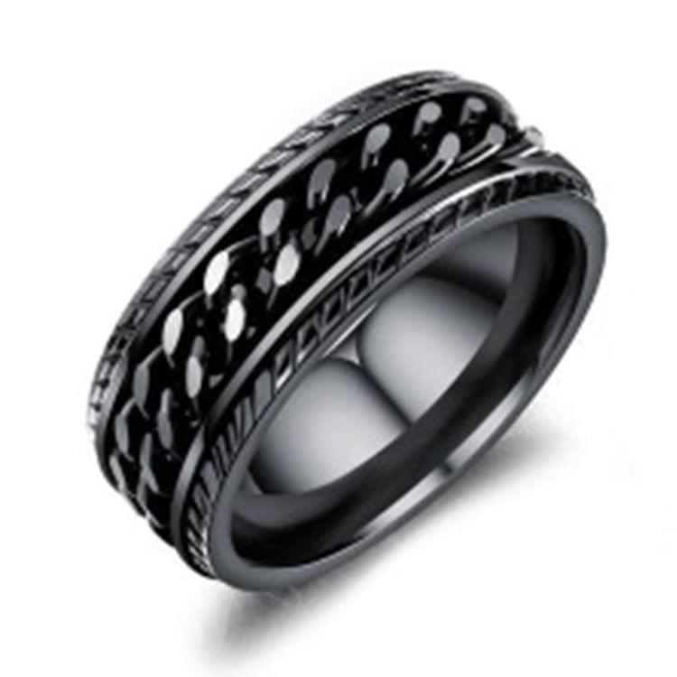 OPK Titanium Steel Personality Trend Hip Hop Ring for Men (Color:Black Size:7)