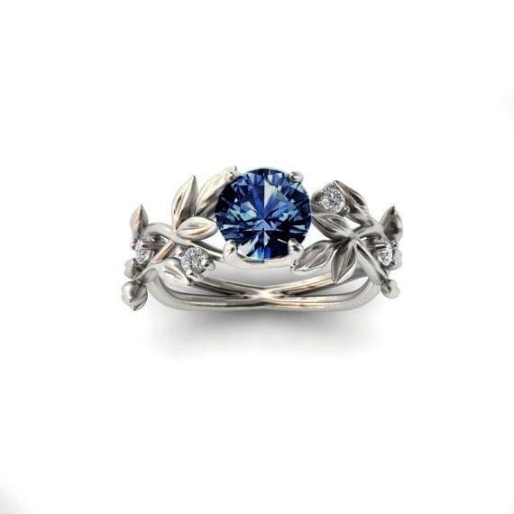 Crystal Vine Leaf Design Engagement Ring Fashion For Women Jewelry, Ring Size:6(Blue)