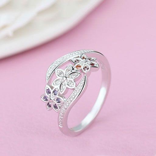 Tricolor Flower Fashion Color Tail Diamond Ring(9)