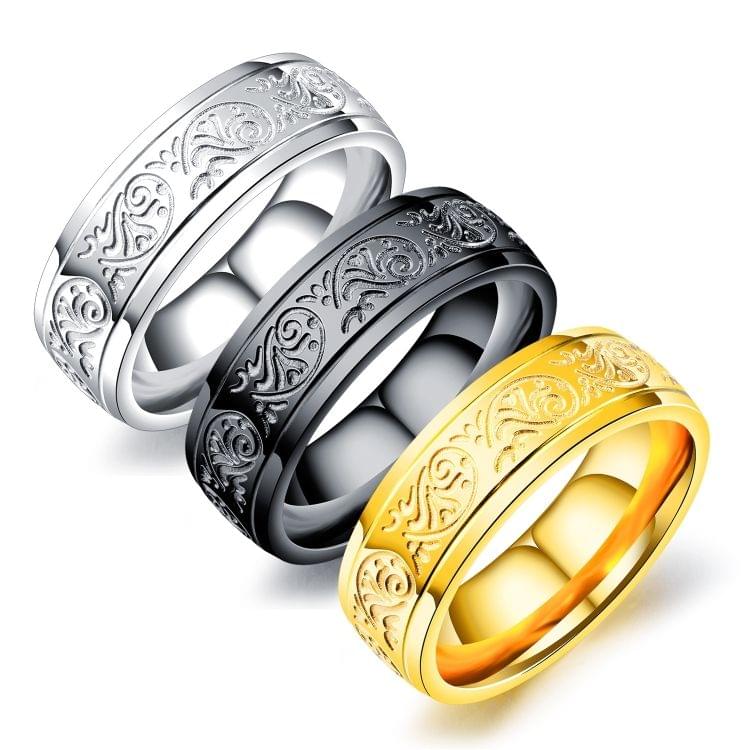 OPK Titanium Steel Flower Pattern Ring for Men (Color:Black Size:10)