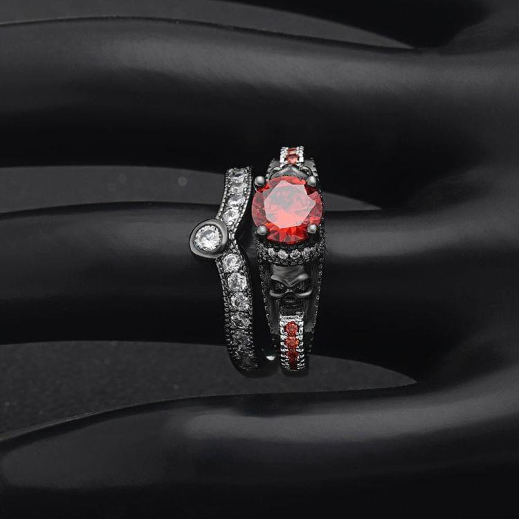 2 PCS Skull Ring Punk Style Fashion Jewelry, Ring Size:6(Red Plus Red LL-B)