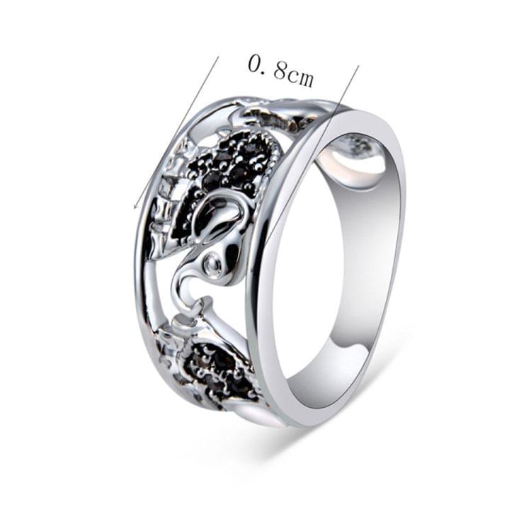 Openwork Silver Plated Three Elephant Alloy Ring(Silver with Diamond, US, Size: 6)