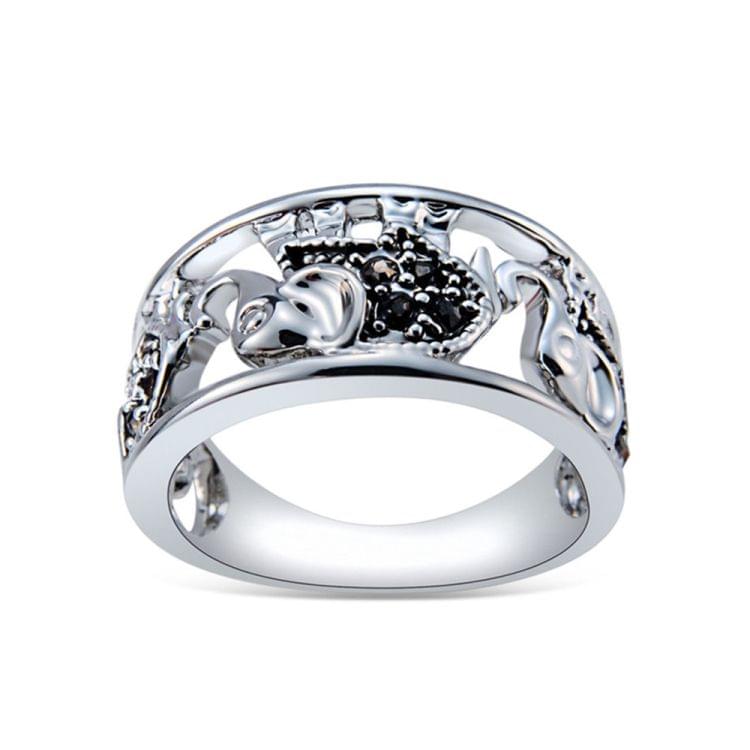 Openwork Silver Plated Three Elephant Alloy Ring(Silver with Diamond, US, Size: 6)