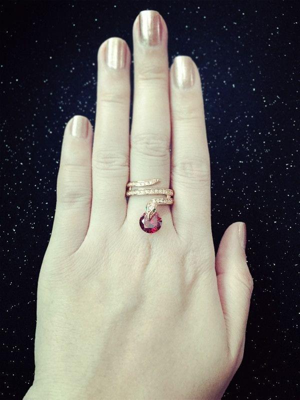 Vintage Serpentine Gemstone Ring Zircon Rose Gold Ring, Ring Size:6(Red)