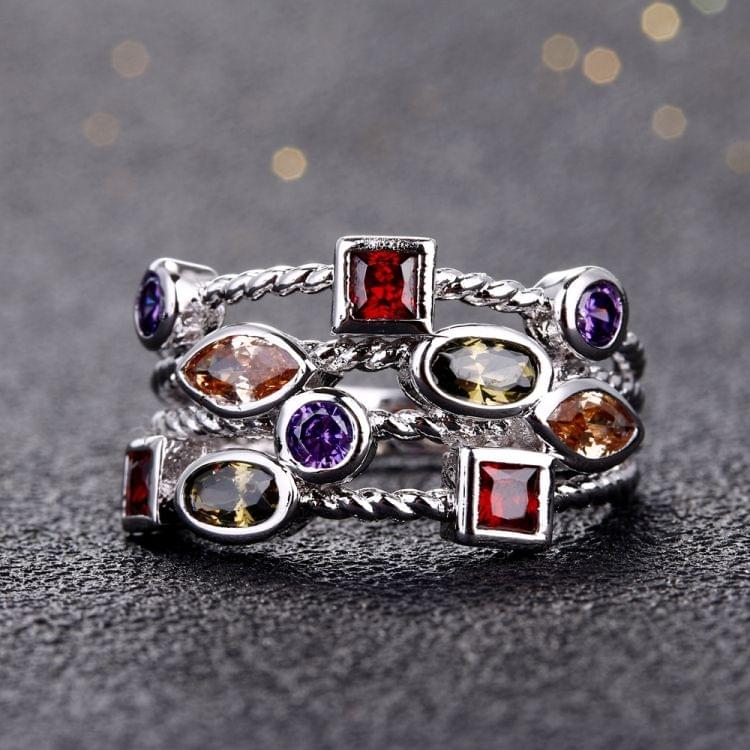 925 Sterling Silver Women Fashion Colorful Gemstone Vintage Rings 6(Multi)