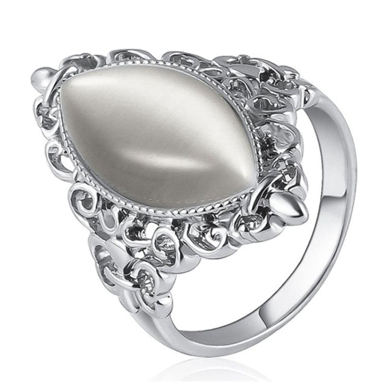 Women Vintage Ethnic Style Waterdrops Opal Oval Ring, Ring Size:6(Silver)