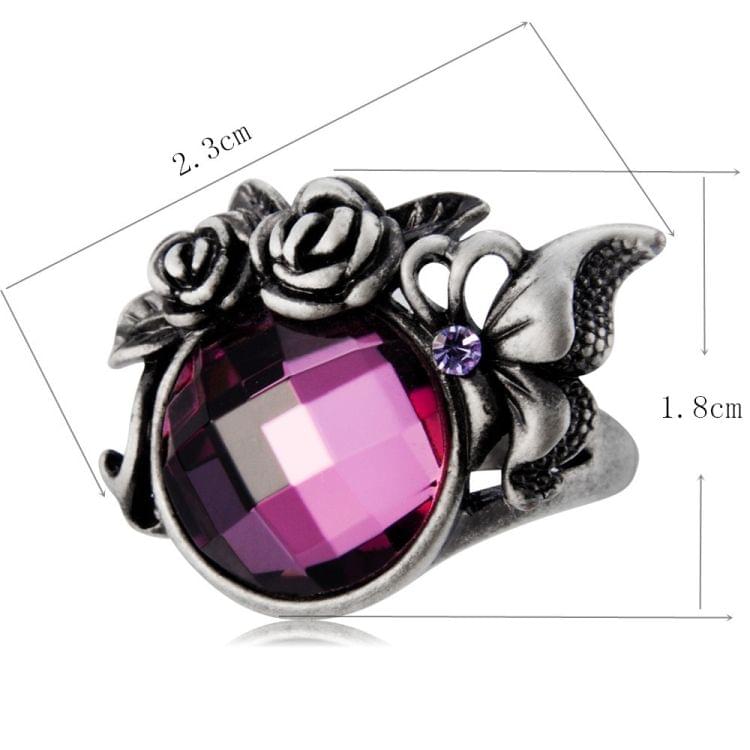 Classic Butterfly Rose Inlay Purple Crystal Ring for Women(Silver with Diamond, US, Size: 6)